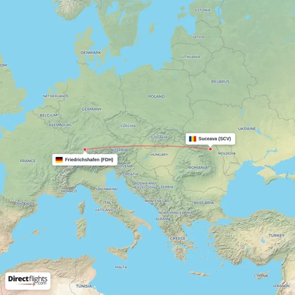 Suceava - Friedrichshafen direct flight map