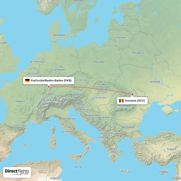 Suceava - Karlsruhe/Baden-Baden direct flight map