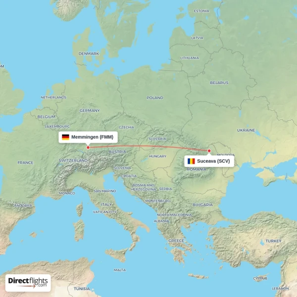 Suceava - Memmingen direct flight map