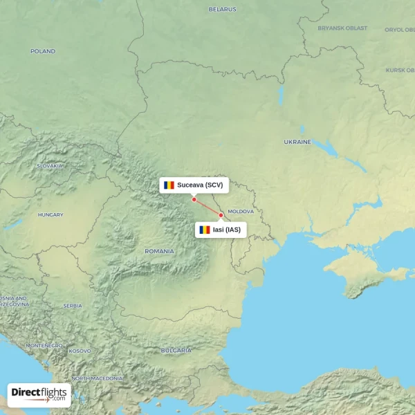 Suceava - Iasi direct flight map