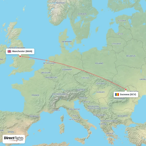 Suceava - Manchester direct flight map
