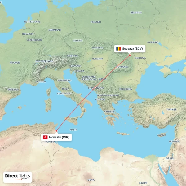Suceava - Monastir direct flight map