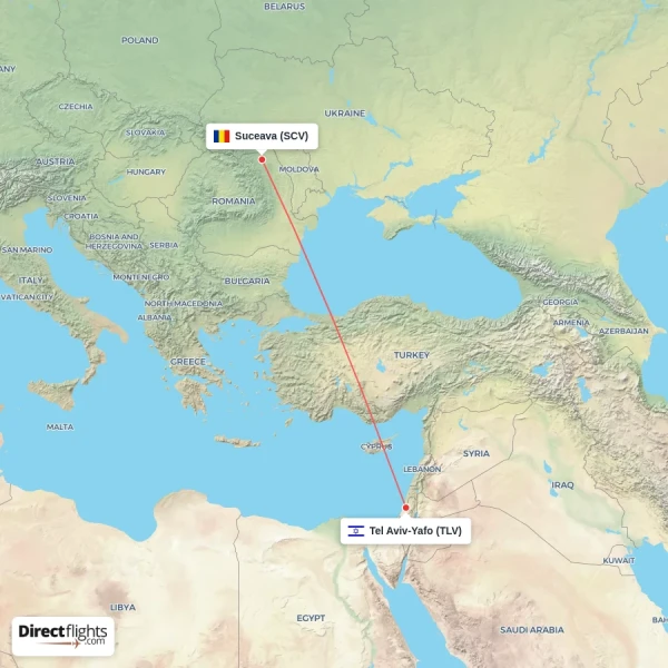 Suceava - Tel Aviv-Yafo direct flight map