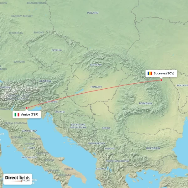 Suceava - Venice direct flight map