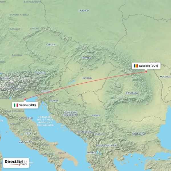 Suceava - Venice direct flight map