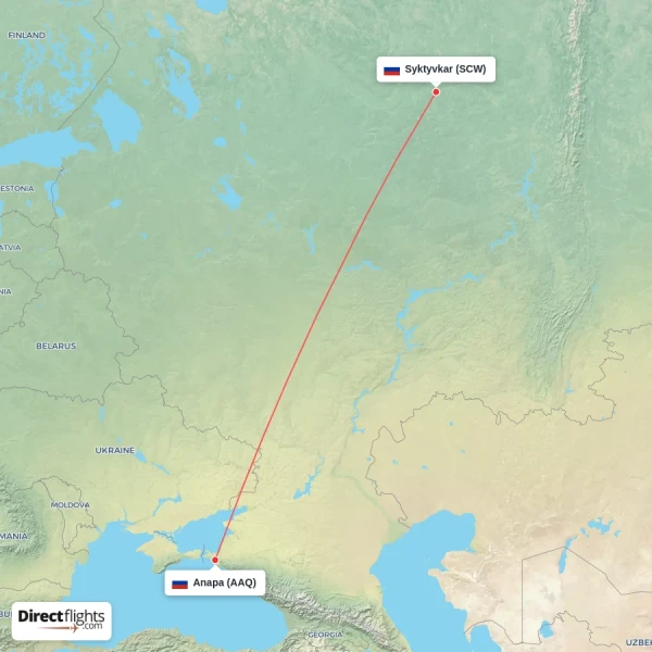 Syktyvkar - Anapa direct flight map