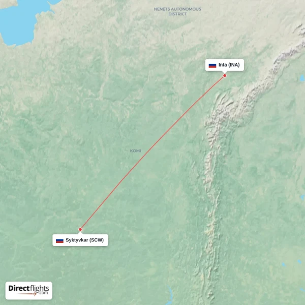 Syktyvkar - Inta direct flight map
