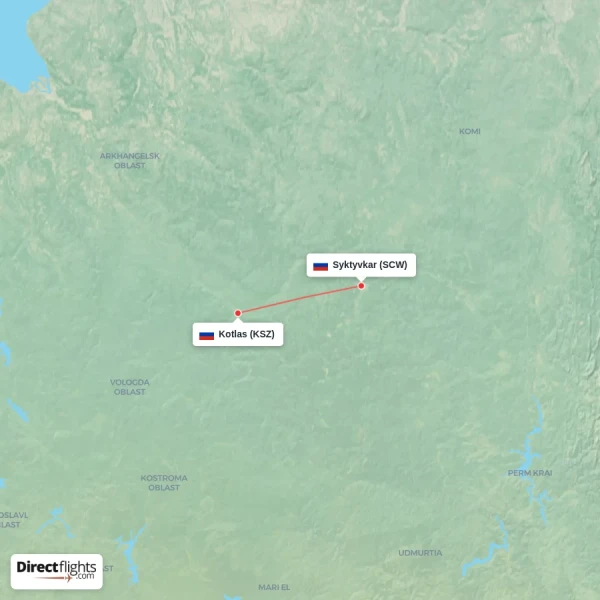 Syktyvkar - Kotlas direct flight map