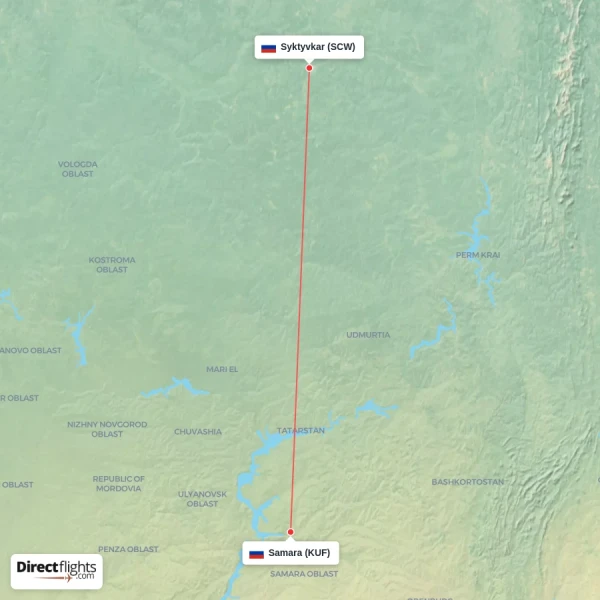 Syktyvkar - Samara direct flight map