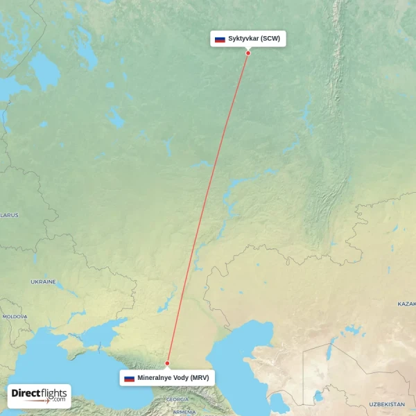 Syktyvkar - Mineralnye Vody direct flight map