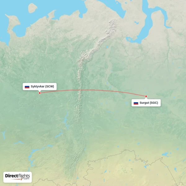 Syktyvkar - Surgut direct flight map