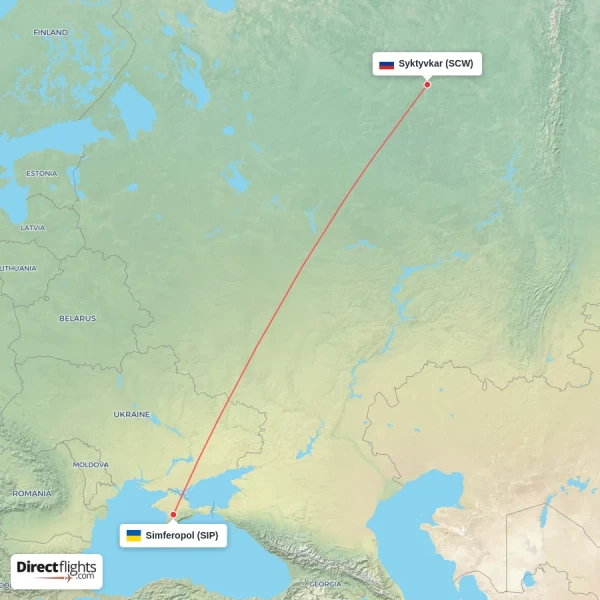 Syktyvkar - Simferopol direct flight map