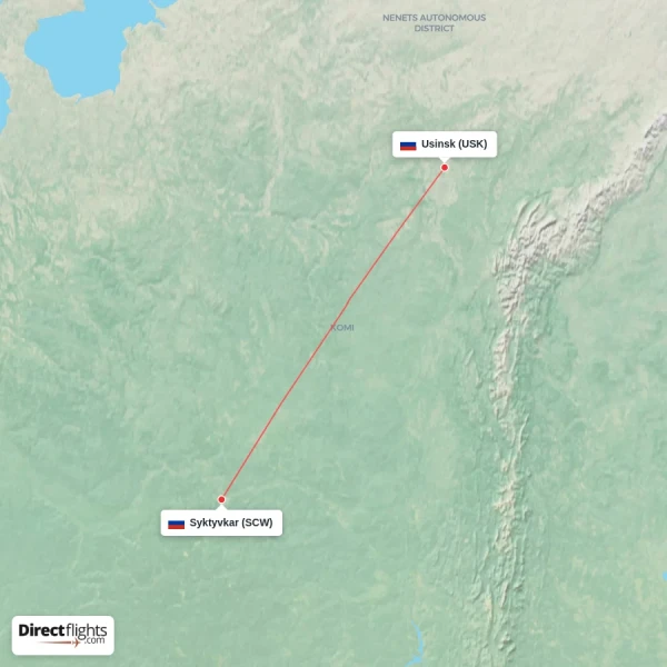 Syktyvkar - Usinsk direct flight map