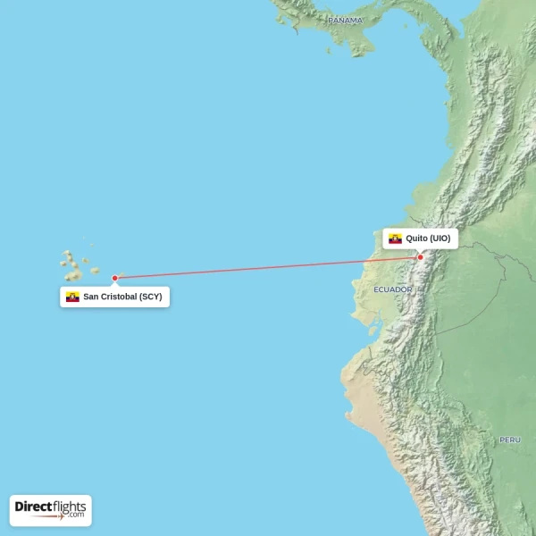 San Cristobal - Quito direct flight map