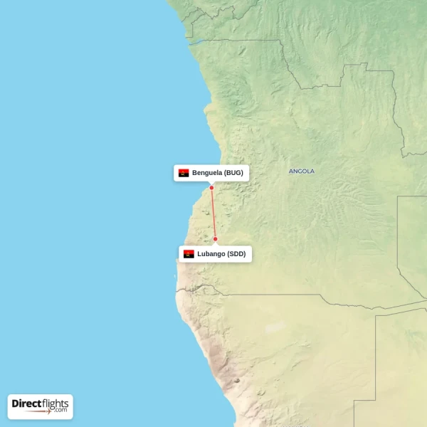 Lubango - Benguela direct flight map
