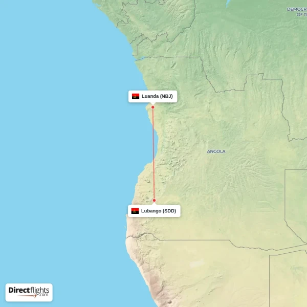 Lubango - Luanda direct flight map