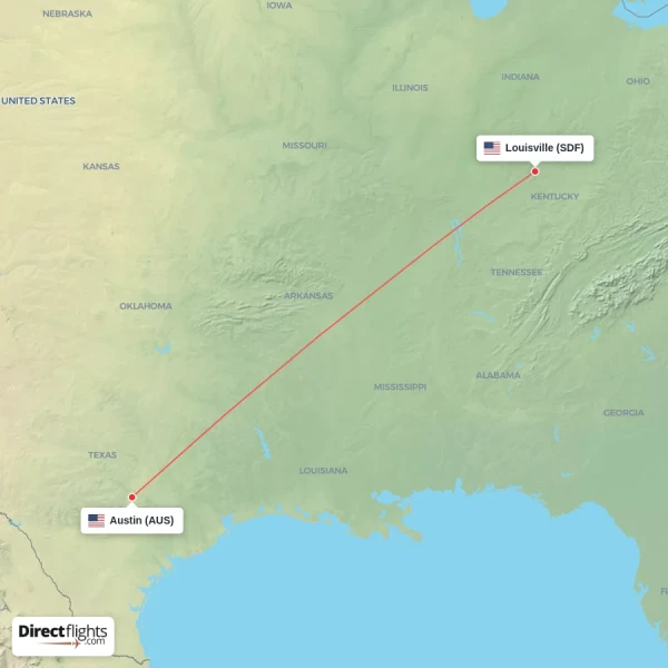 Louisville - Austin direct flight map