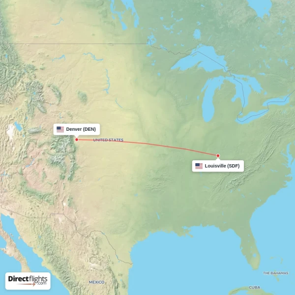Louisville - Denver direct flight map