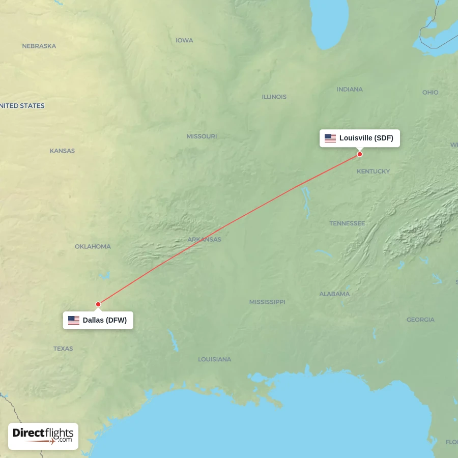 SDF - DFW route map