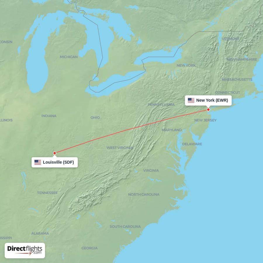 SDF - EWR route map