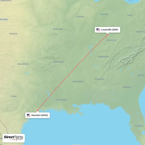 Louisville - Houston direct flight map