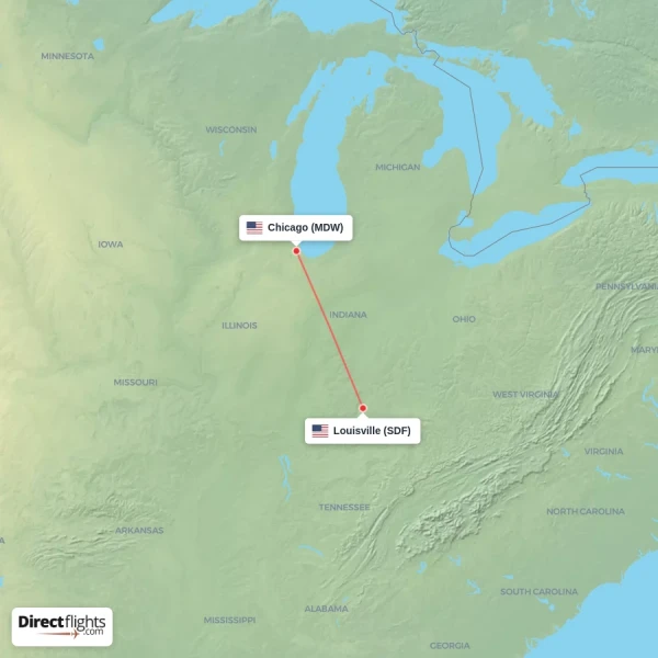Louisville - Chicago direct flight map