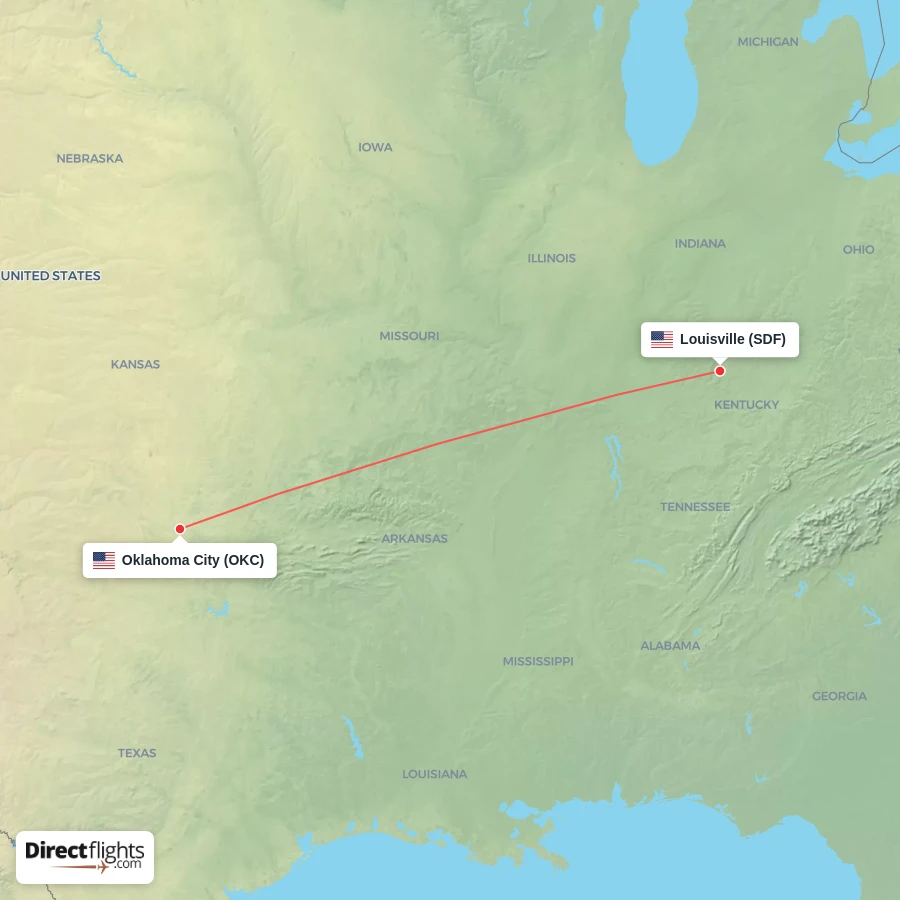 SDF - OKC route map