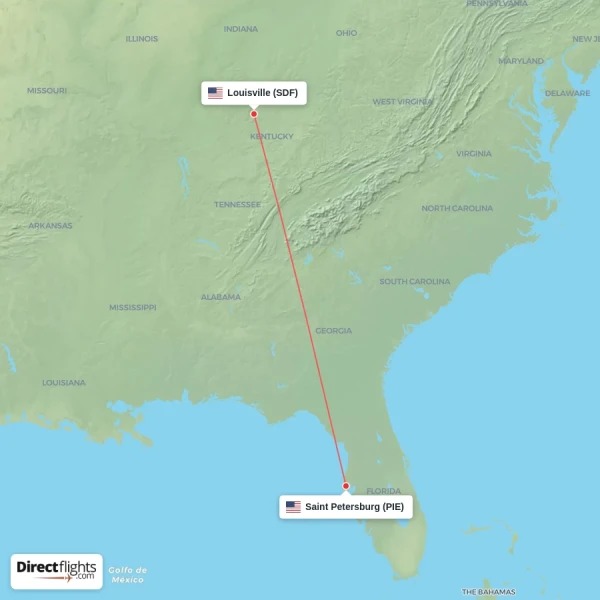Louisville - Saint Petersburg direct flight map