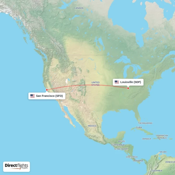 Louisville - San Francisco direct flight map