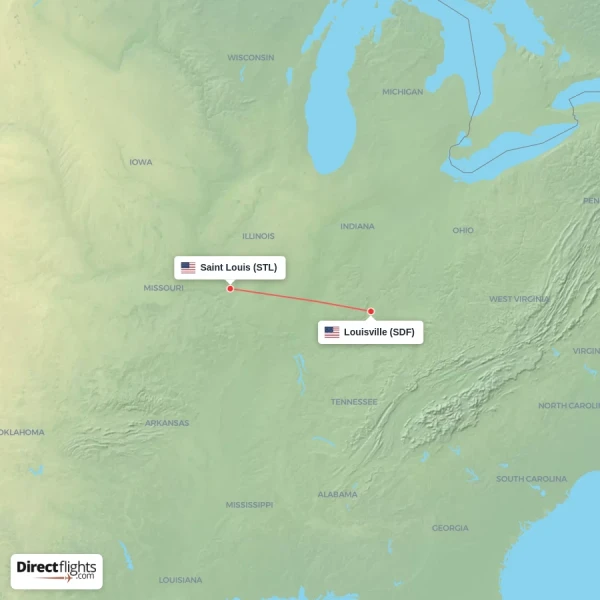 Louisville - Saint Louis direct flight map