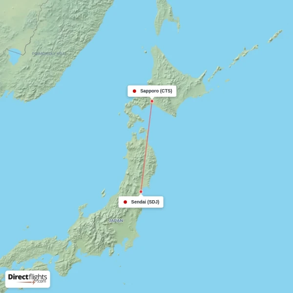 Sendai - Sapporo direct flight map