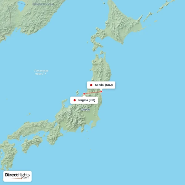Sendai - Niigata direct flight map