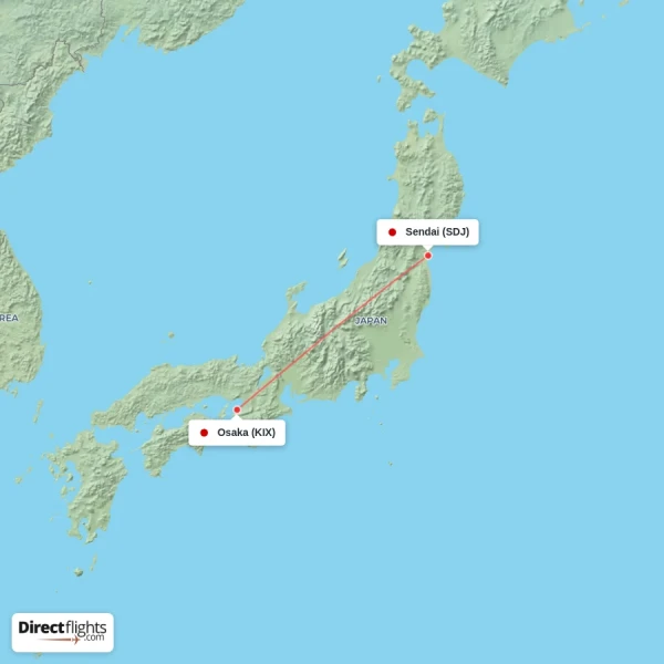 Sendai - Osaka direct flight map