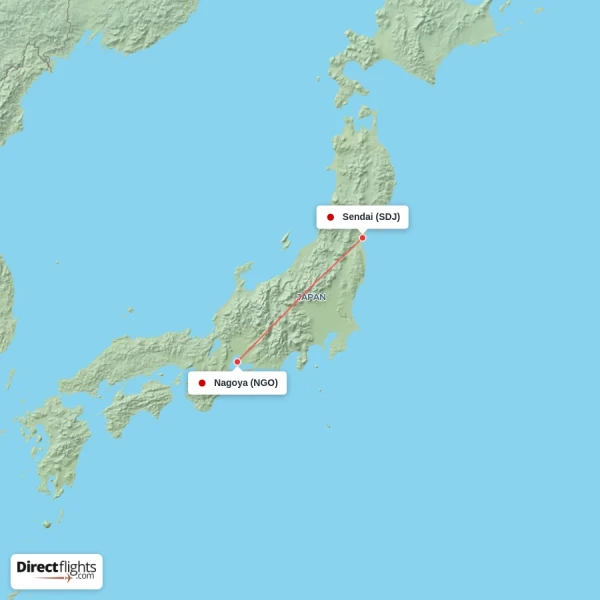 Sendai - Nagoya direct flight map