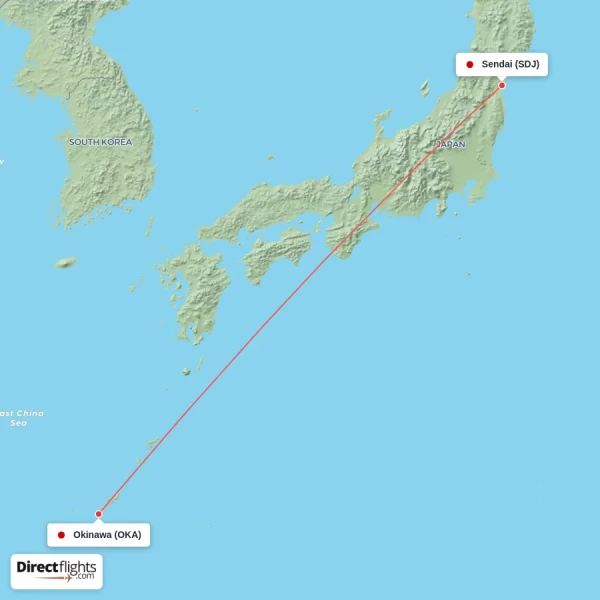 Sendai - Okinawa direct flight map