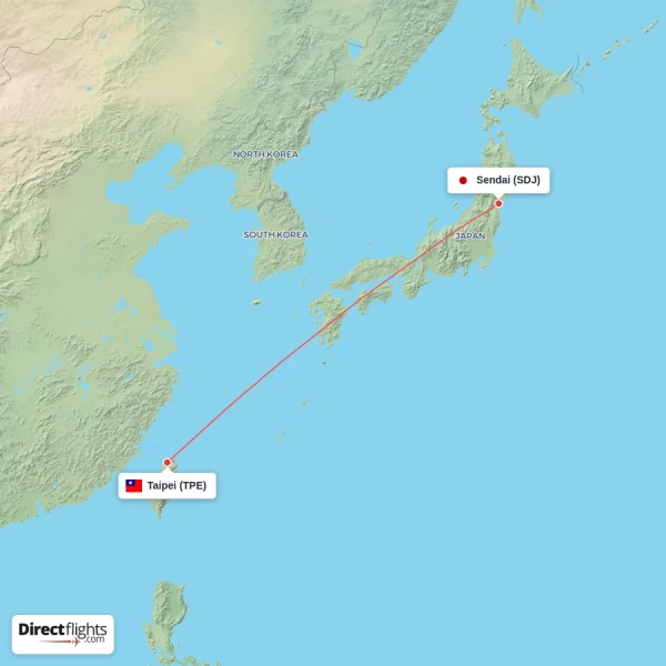 Sendai - Taipei direct flight map