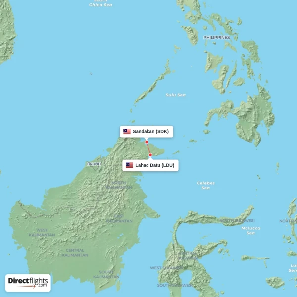 Sandakan - Lahad Datu direct flight map
