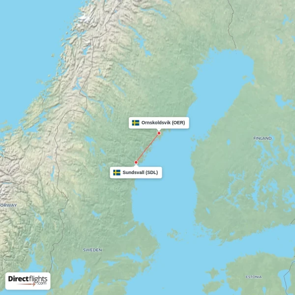 Sundsvall - Ornskoldsvik direct flight map