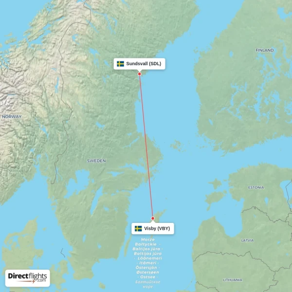 Sundsvall - Visby direct flight map