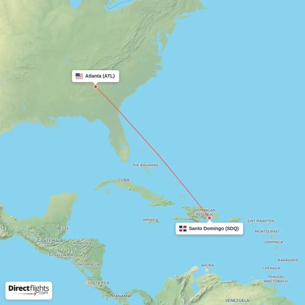 Santo Domingo - Atlanta direct flight map