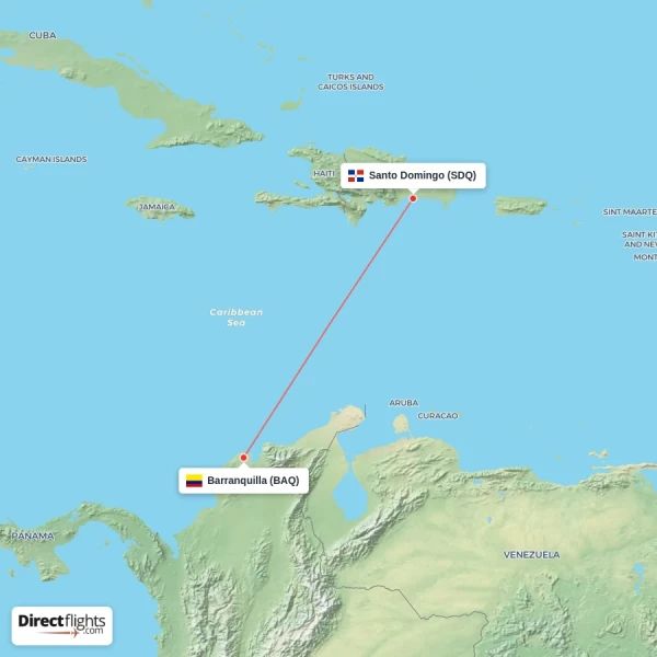 Santo Domingo - Barranquilla direct flight map