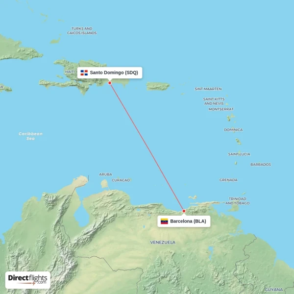 Santo Domingo - Barcelona direct flight map