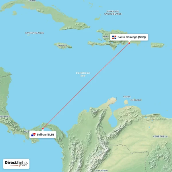 Santo Domingo - Balboa direct flight map