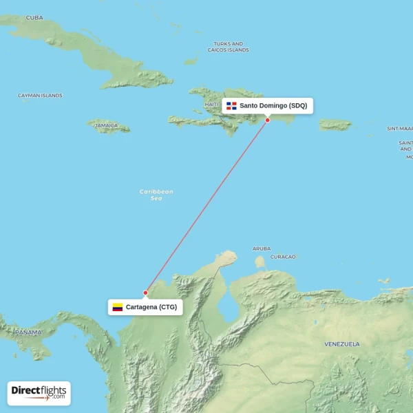 Santo Domingo - Cartagena direct flight map