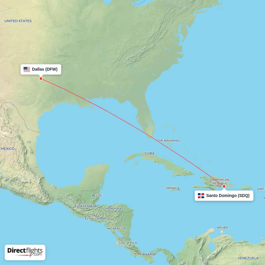 SDQ - DFW route map