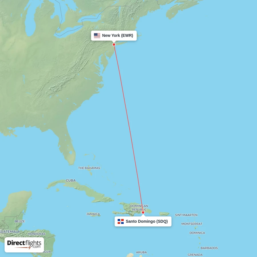 SDQ - EWR route map