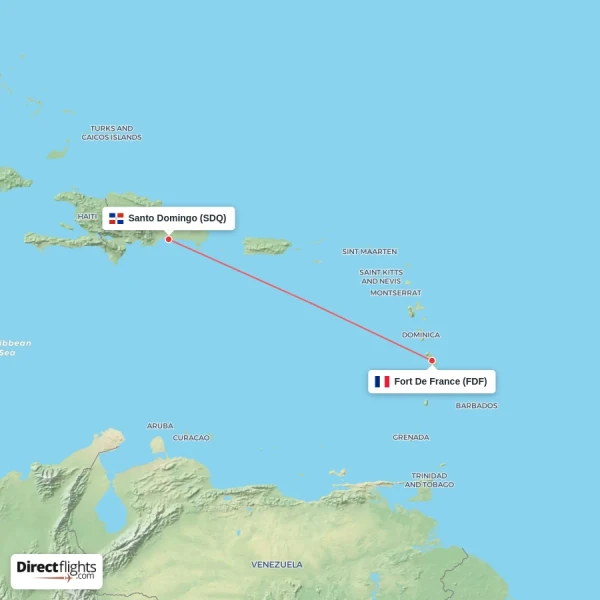 Santo Domingo - Fort De France direct flight map