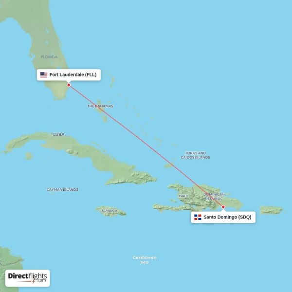 Santo Domingo - Fort Lauderdale direct flight map