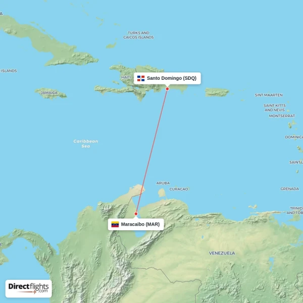 Santo Domingo - Maracaibo direct flight map
