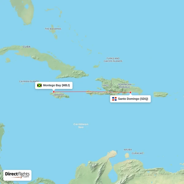 Santo Domingo - Montego Bay direct flight map